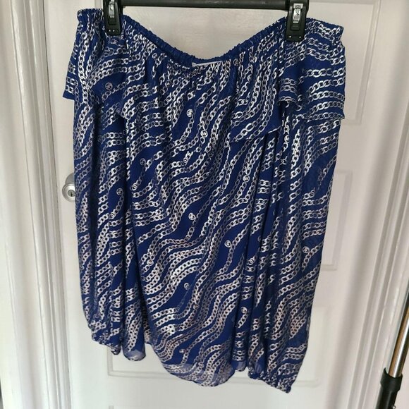 Michael Michael Kors Metallic Chain Link Print Off the Shoulder Ruffle Top XXL - Picture 7 of 8
